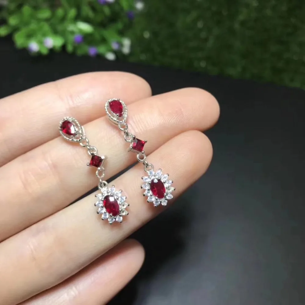 Верность естественно 3*5 мм рубиновые серьги S925 Silver мода красивая ювелирных украшений для женщин Свадебные натуральный красный драгоценный камень