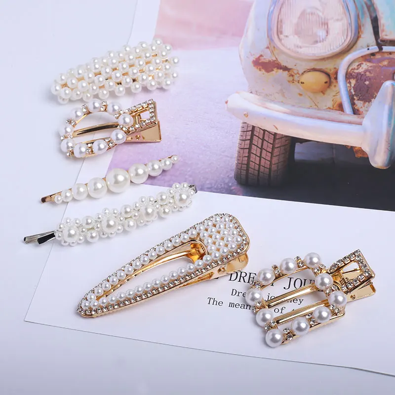 Pearl Hair Clip Rhinestone Snap Hairpins for Women Girls Hair Styling Accessories Aligator Hair Clamp Korean Bobby Pins Barrette