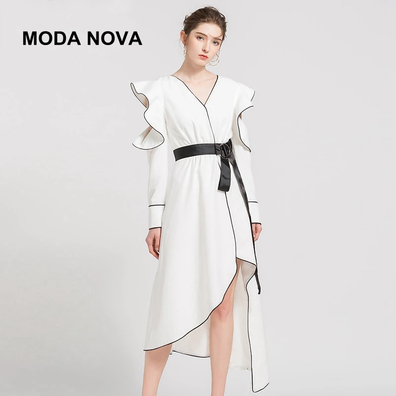 MODA NOVA/дизайнерское платье для подиума женское винтажное с оборками открытая