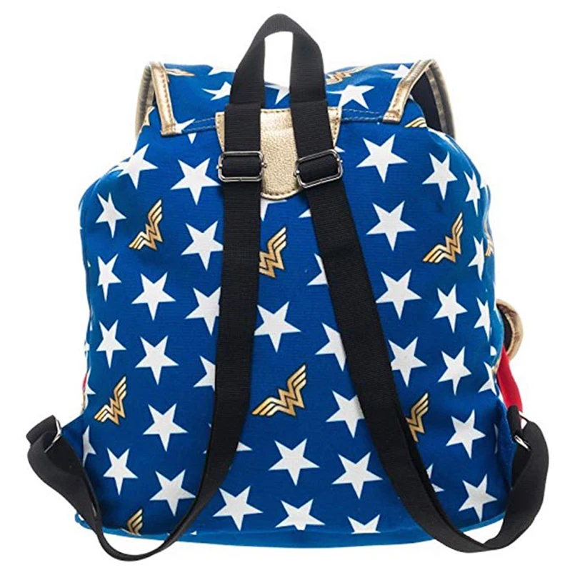 Wonder Backpack Woman Logo Stars Red White Blue Stylish Knapsack Double Shoulder Bag