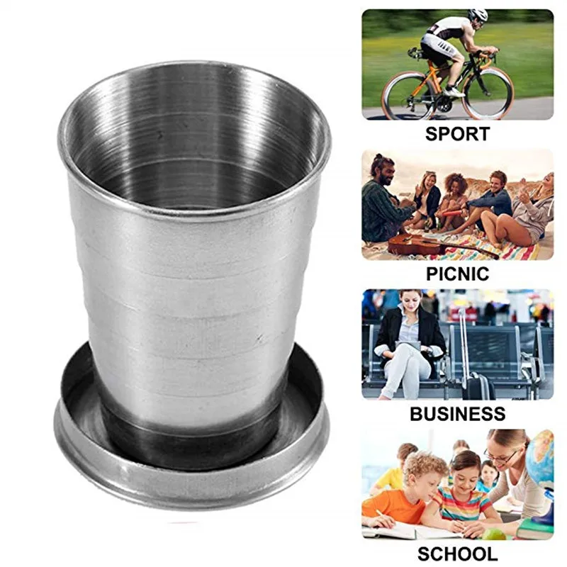 Складная чашка из нержавеющей стали, складная чашка, уличная кружка для путешествий, походная Выдвижная чашка, Спортивная бутылка для воды, походная посуда