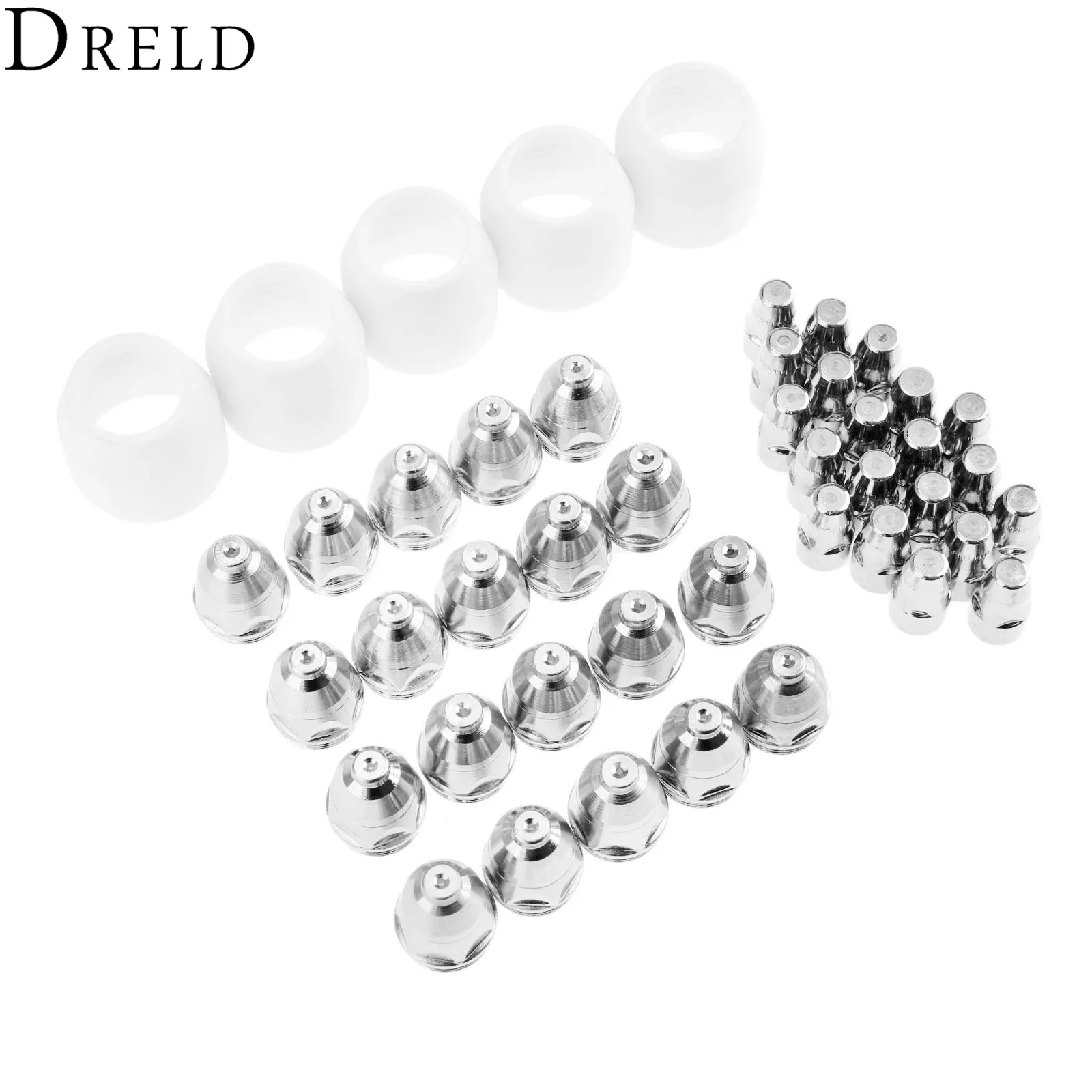 DRELD 45pcs/set P80 Electrode Tips 1.3 Nozzle Shield Cup for P-80 Plasma Cutter Torch Consumable 80-100A Welding Soldering Tool