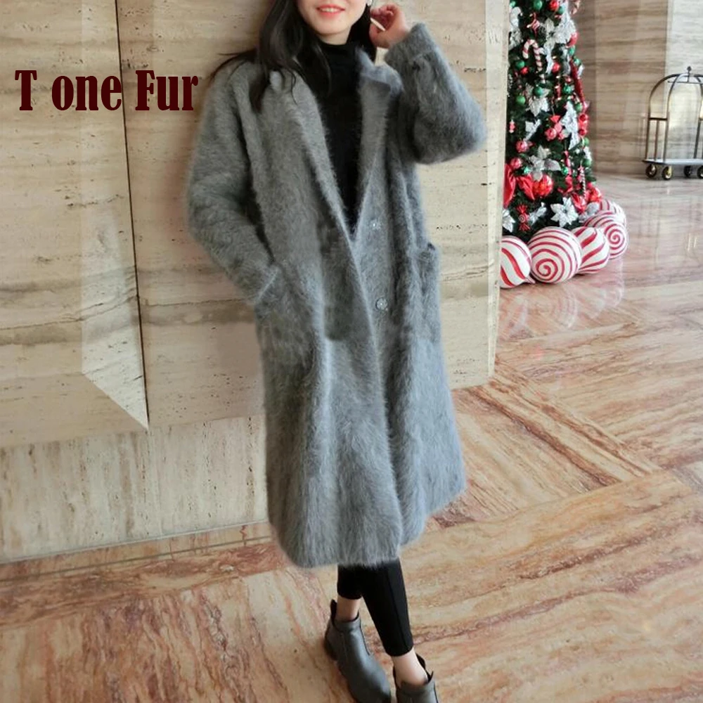 

Real Mink Cashmere Long Coat Genuine Mink Cashmere Sweater Warm Custom Big Size Pure True Mink Fur X Long Cardigans KFP902