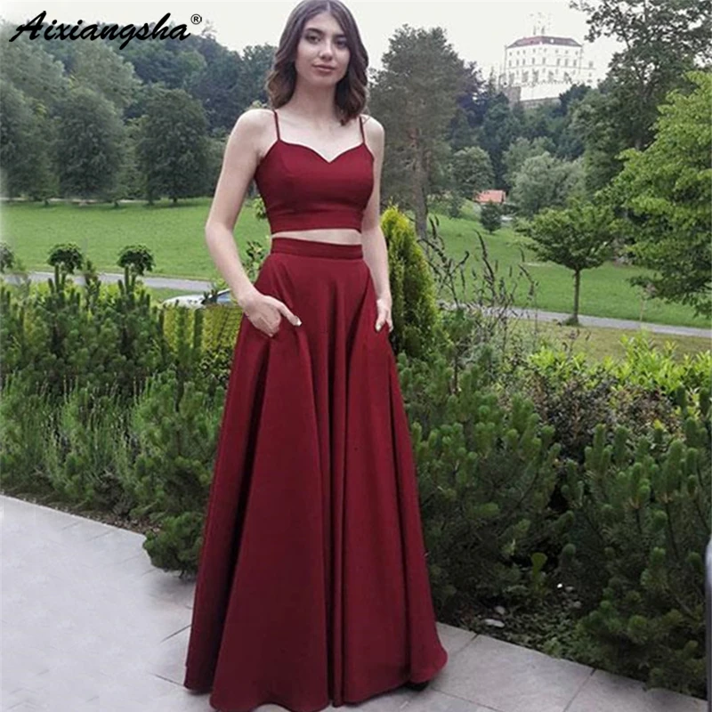 dark red spaghetti strap dress