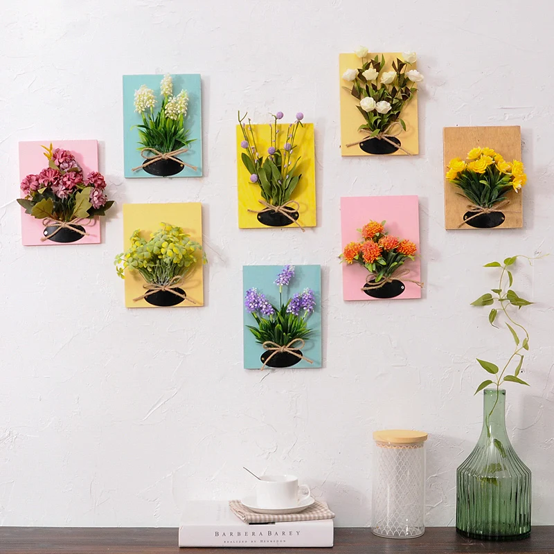 

DIY Artificial Flowers for Decoration Wooden Board Wall Hanging Artificial Flowers Plastic Silk Flowers for Wedding Decoration