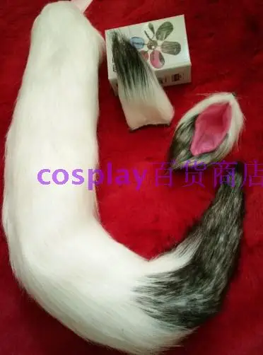 Stage performance Cosplay Universal Wolf Demon Fox White Gray Mosaic Plush Tail Ear