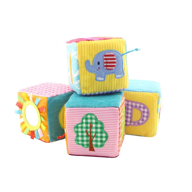 4pcs/Set Infant Baby Soft Cloth Cube Building Blocks Kids Early