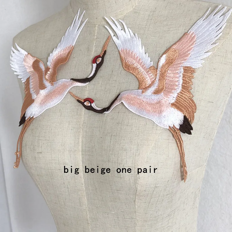 

SASKIA 1Pair Chinese Style Embroidery Patches Clothing Applique Sew Red-crowned Crane Birds DIY Embroidered Stickers for Clothes