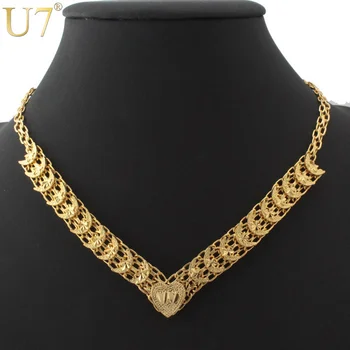 

U7 Fashion Star & Moon Necklaces Trendy Gold Color Jewelry Women Gift Chokers Necklace For Party /Wedding Gift N338
