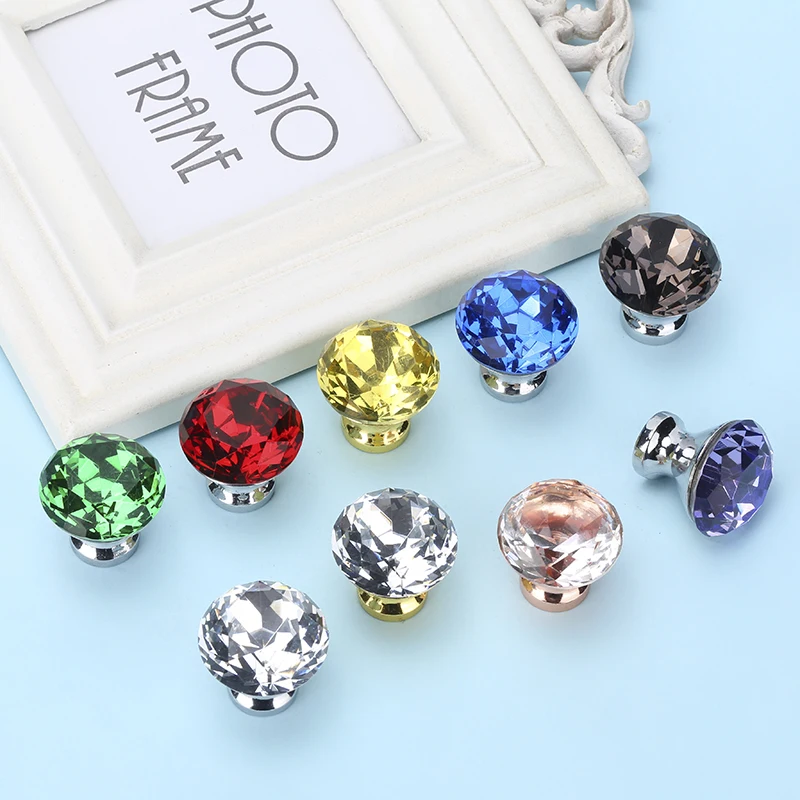 Diamond Crystal Glass Knobs Cupboard Pulls Drawer Knobs (6)