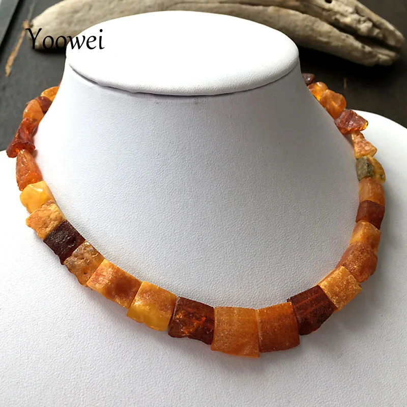 

Yoowei Natural Raw Amber Necklace Irregular Unpolished Beads 41cm Short European Styles Baltic Amber Necklace Jewelry Wholesale