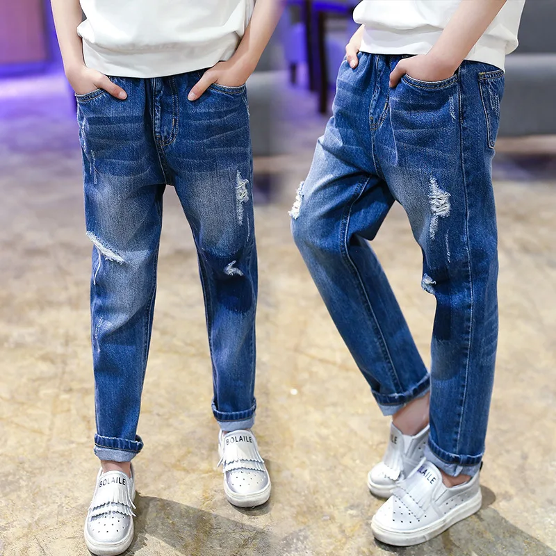 Blue Ripped Jeans for Girls boys 4 5 6 7 8 9 10 11 12 13 14 Years ...