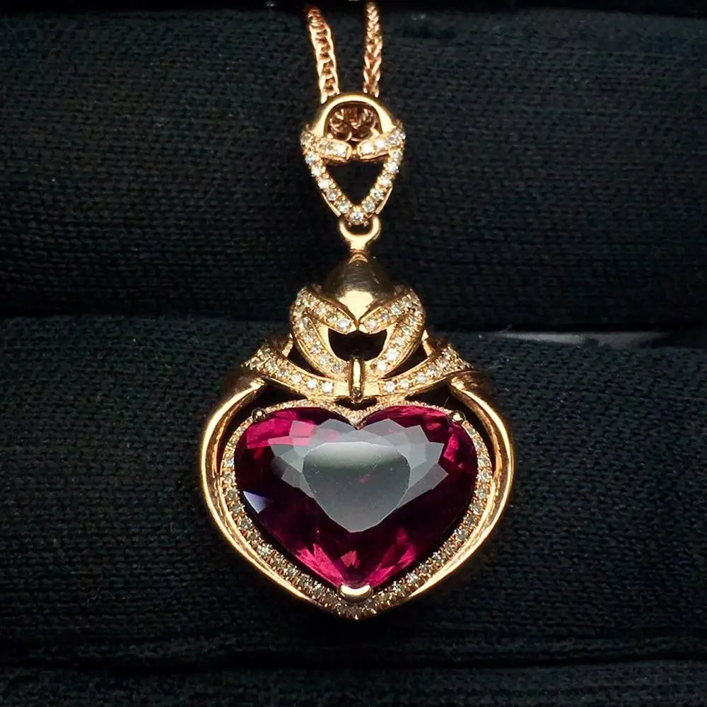 전기석 펜던트 고급 주얼리, 리얼 18 K 골드, 100% 천연 루비 전기석 4.85ct 보석 다이아몬드 펜던트 목걸이