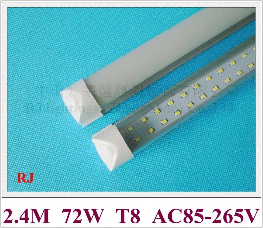 컴팩트 한 통합 (올인원) LED 튜브 라이트 더블 로우 T8 2400mm 2.4M 8FT SMD 2835 384led(4 * 96led) 72W 슈퍼 브라이트 CE