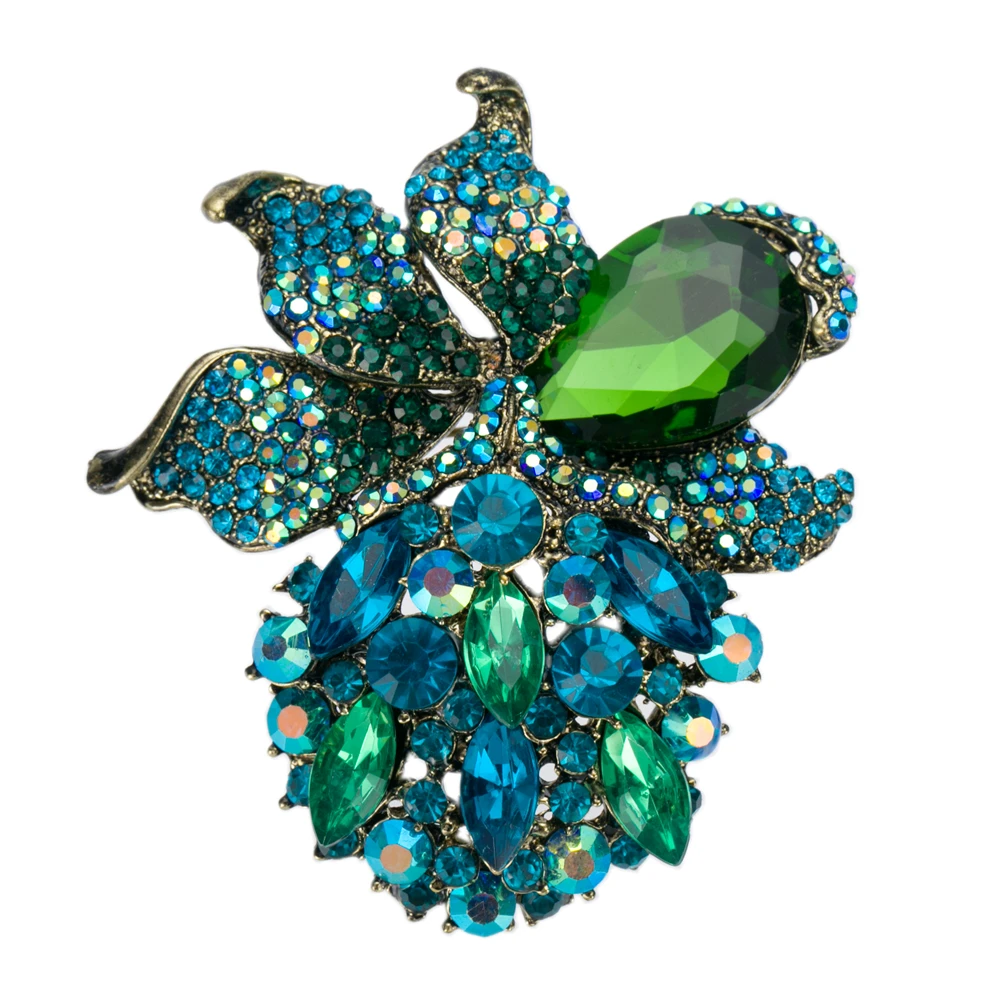 3.2 Inch Bronze Plated Extra Large Green Rhinestone Crystal Diamante Floral Brooch | Украшения и аксессуары