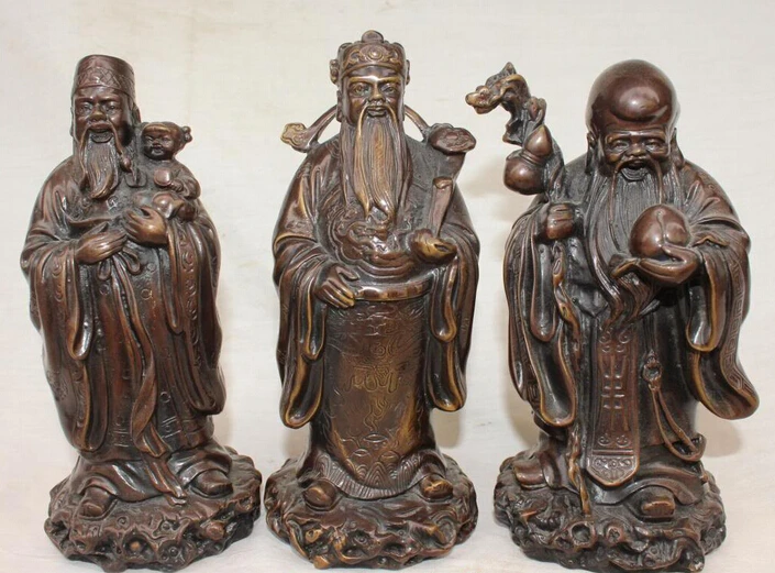 

bi003070 8" Chinese Bronze Blessing Fu Lu Shou 3 Mammon immortal God Dragon Ruyi Kid Set