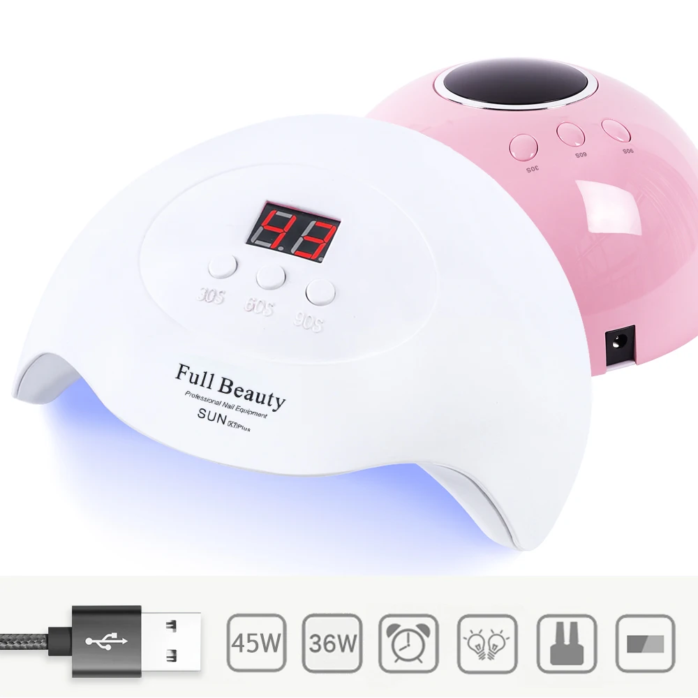 

45W Nail Lamp Dryer Fast Cure All Nail Gel Polish LCD Display Infrared Sensor UV LED Lamp For Manicure USB Machine SASUNX7Plus