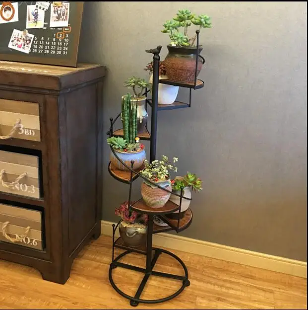 

Flower frame iron art solid wood floor floor multi-layer balcony living room multi-purpose flower-pot stand