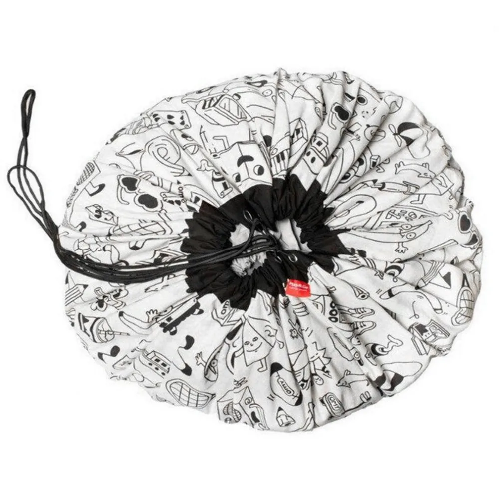 

DIY Painting Handwriting Storage Bag Portable Kids Toy Organizer Storage Bag Cartoon Round Shape Floor Play Mat Drawstring Bag