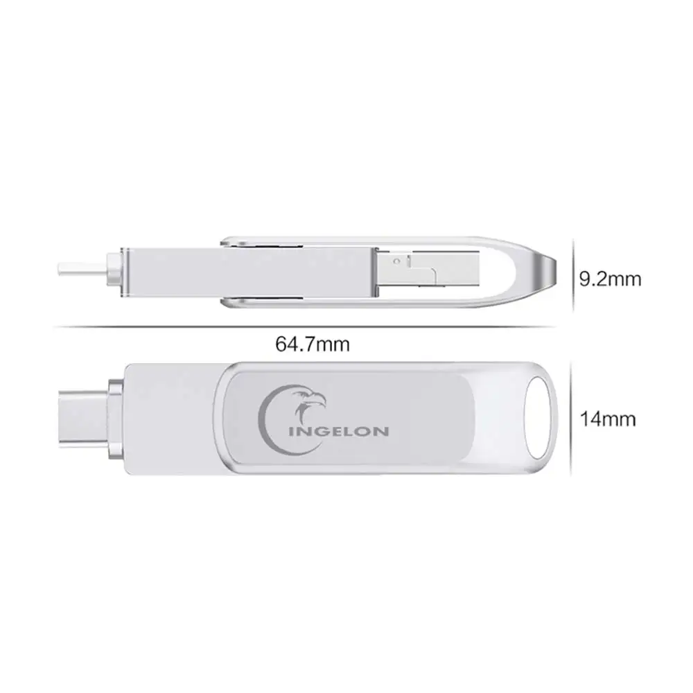 Ingelon USB Flash 3,0 32 Гб 64 Гб 128 ГБ tipo c OTG microUSB cle вращающийся металлический диск на ключ DJ индивидуальный логотип OEM Pendrive