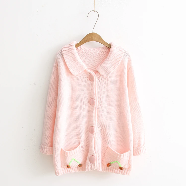 2017 New Baby Pink Cardigans Standard Women's Sweaters Strawberry knot Top Knit Soft sister