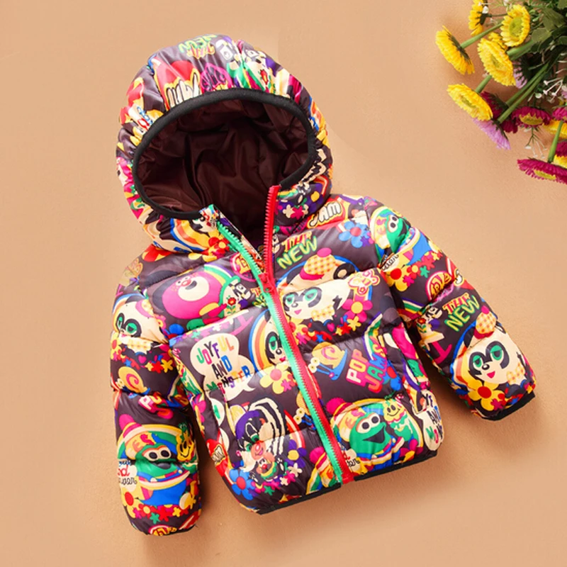 

Hot 2016 New Fashion Chilren's White Duck Down Coat Print Character Hooded Girls Winter Coat Boys Jacket Parka Ropa De Bebe 1715