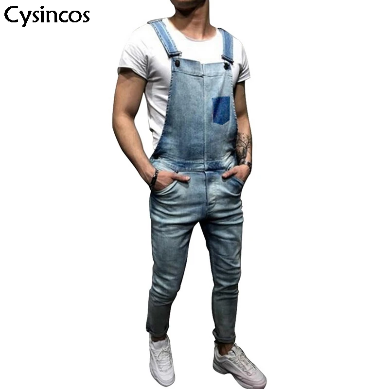 

Cysincos New 2019 Fashion Men Casual Denim Overalls Slim Fashion Jumpsuits for Male Plus Size 2XL Jeans Pants Homme Rompers