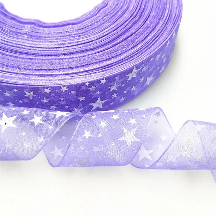 suoja 10Yards/lot 1"(25mm) Printed Star Organza Ribbon Hair Bow Wedding Christmas Decoration DIY Sewing - Цвет: LPU