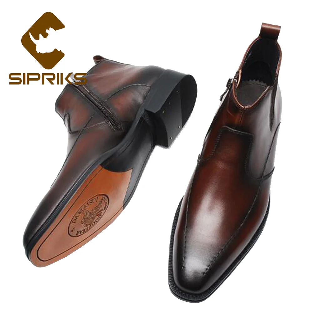 

Sipriks Men Mackay Blake Craft Boots Imported Italian Leather Zipper Boots Patina Leather Indian Boots Fashion Formal Ankle Shoe