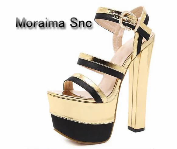 

Moraima Snc escarpins femme 2018 gold black gladiator sandals women 16 cm platform high heels shoes women summer sandals newest