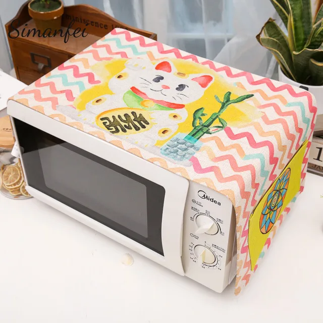 Cheap Simanfei Microwave Oven Dust Cover 2018 New Home Decor Covers Cotton Linen Lemon Oil proof Cover Dust proof Storage Bags