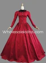 19th Century Victorian Red Cotton Period Dress Masquerade Ball Dress Theatre Outfit Dress