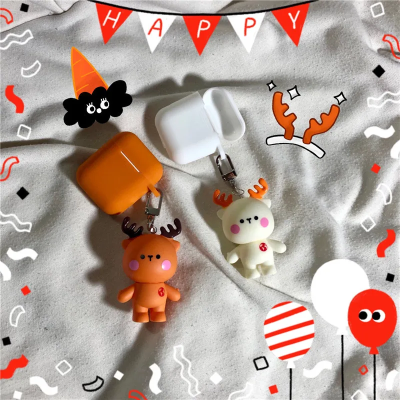

Cute Cartoon Deer Keychain Silicone Case Earphones For Apple Airpods i12 TWS Bluetooth Headphone Protective Skin Cover