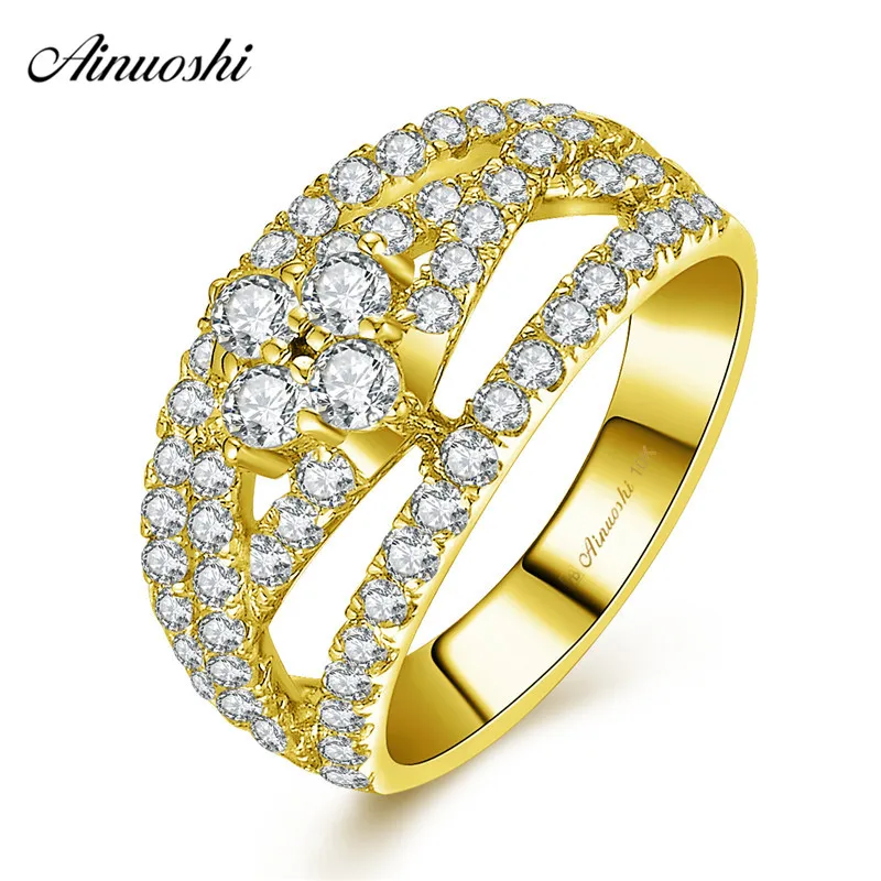 

AINUOSHI 10k Solid Yellow Gold Twisted Ring Woman Wedding Engagement Jewelry 0.26ct Round Cut Weaving Bridal Band Hollowed Ring