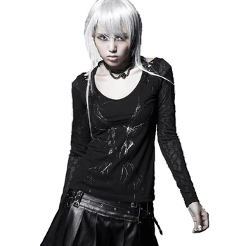 

Punk Casual spring new products punk retro rock three-dimensional branches Tops shirts Long Sleeve women t-shirt