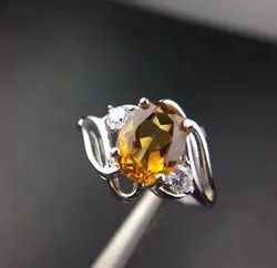 Натуральный настоящий цитрин кольцо серебро 925 Изящные желтый кристалл ювелирные украшения ручной работы 6*8 мм