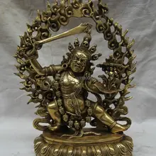 1" Тибет Буддизм Латунь сиденье Желтый Jambhala Богатство Бог Маммона статуя скульптура