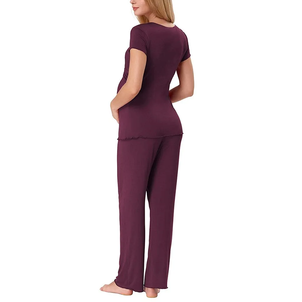 Новые летние модные женские туфли для беременных с коротким рукавом кормящих футболка для малышей Топ+ длинные штаны комплект пижам Z4