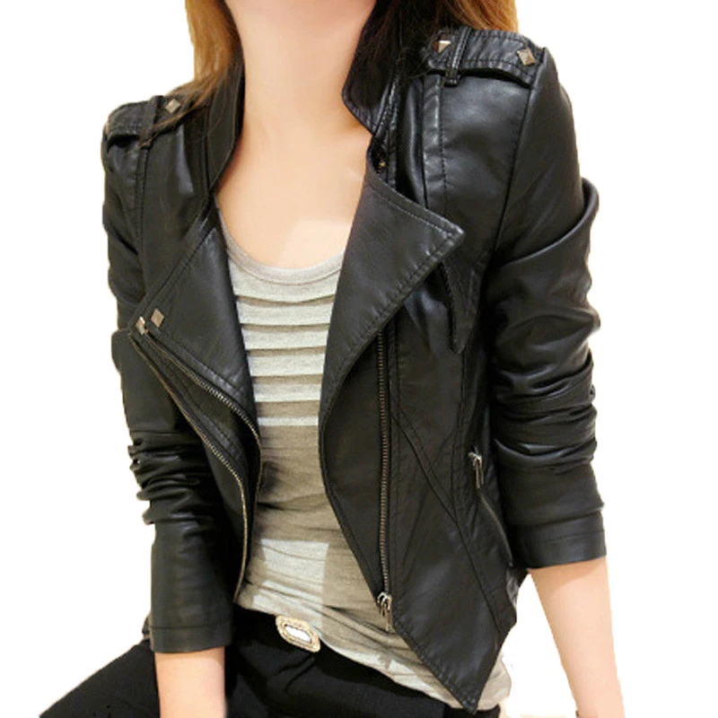 

2018 autumn and winter wear new ladies locomotive PU leather clothing female short section Slim jacket leather jacket leather