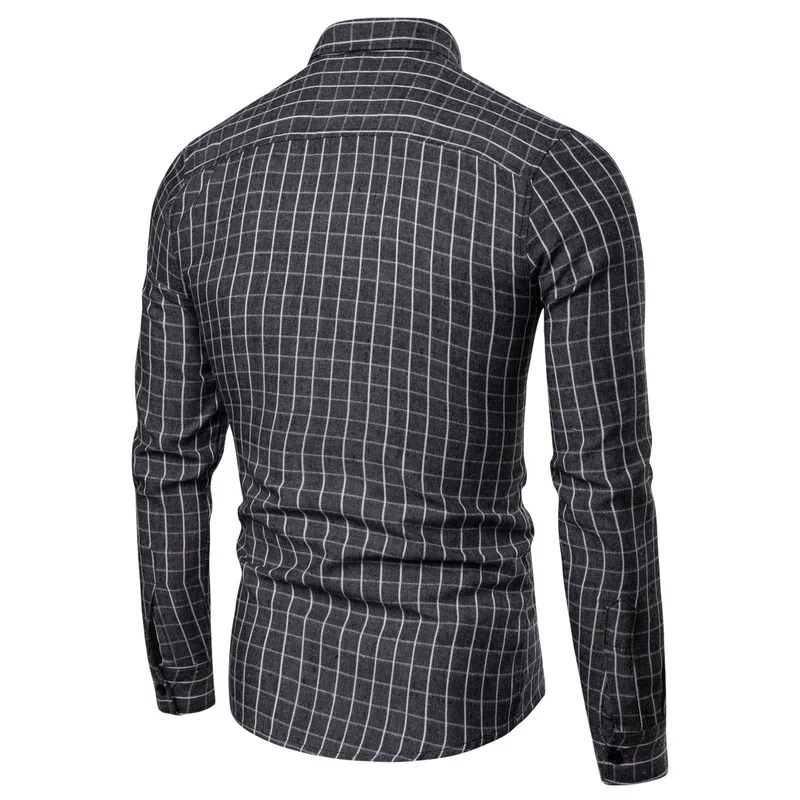 Drop Shipping Men Plaid Shirt Long Sleeve Flannel Shirts 2019 Fashion Casual Checkered Cotton Chemise Homme Man Clothes Black