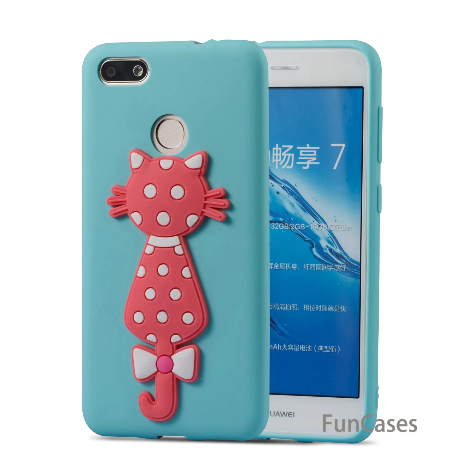 С милым рисунком кота чехол СПС Estuche huawei Enjoy 7 Мягкая силиконовая задняя крышка для