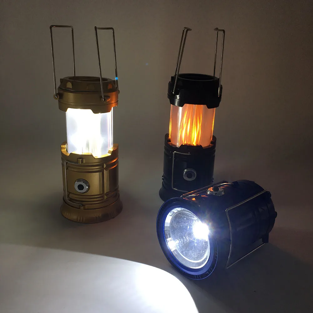 

Newest LED Light Lamp Camping Lantern Solar Power USB Flame Ultra Bright Plastic For Outdoor Emergence