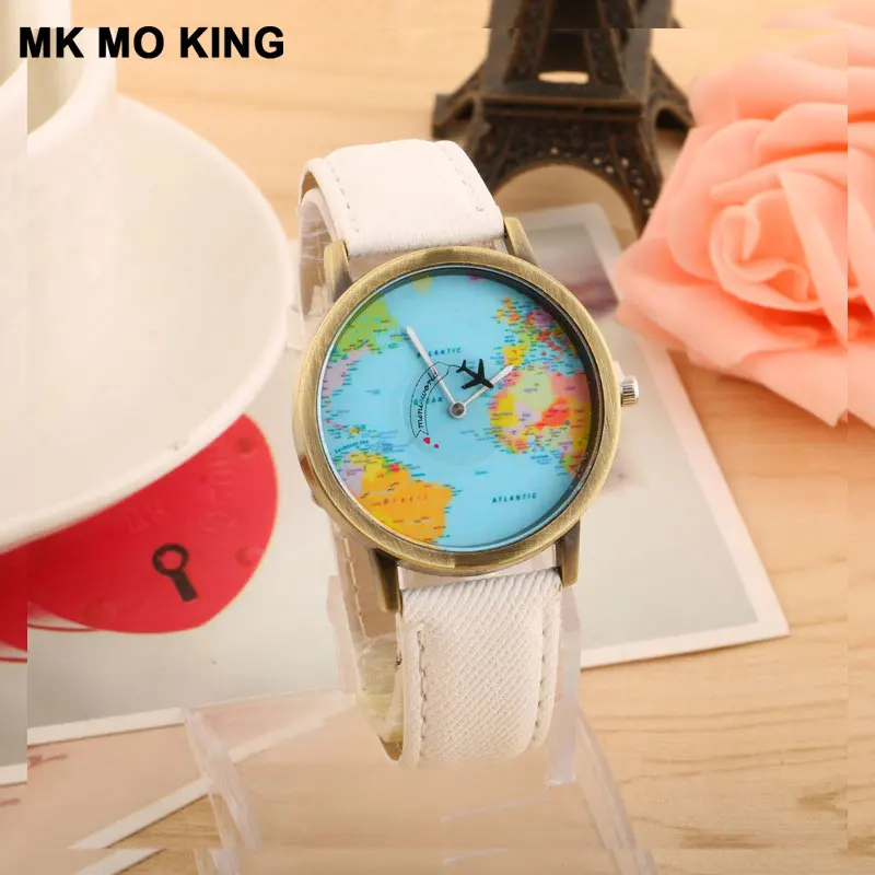 Люксовый бренд Классический Бронзовый самолет карта вращающийся для мужчин и женщин часы ремень кварцевые часы браслет dw mk пара подарки для мужчин