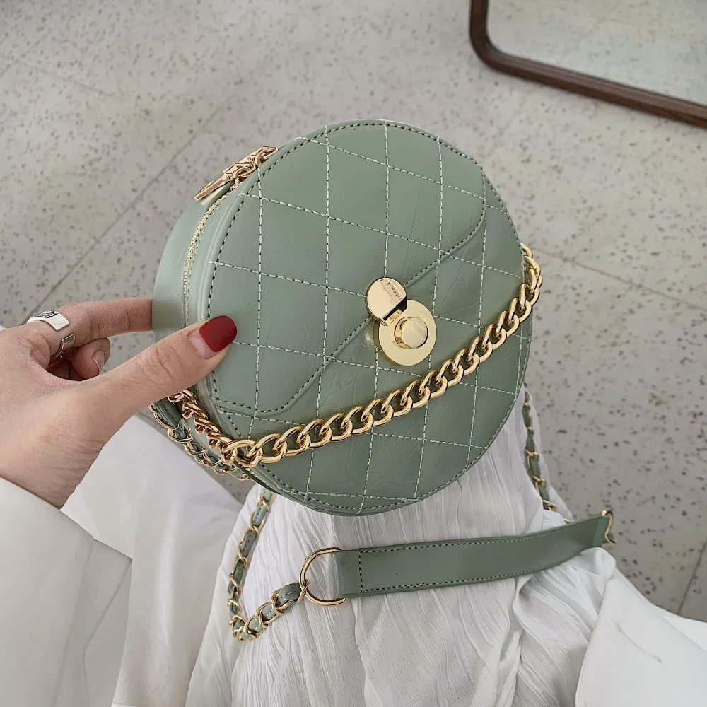 

Round Crossbody Bags For Women 2019 New Design PU Leather Messenger Shoulder Bag Chain Handbags Ladies Travel Purses and Handbag