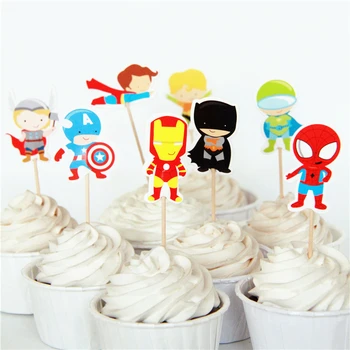 

24pcs Spiderman Avengers Ironman Captain America candy bar cupcake toppers pick baby shower kids birthday party supplies