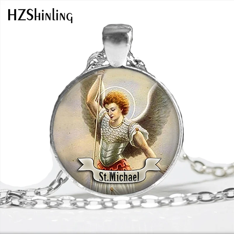 

2017 New Arrival St Michael Saint Necklace Art St Michael Jewelry Gift Religious Religion Glass Cabochon Pendant Necklace HZ1