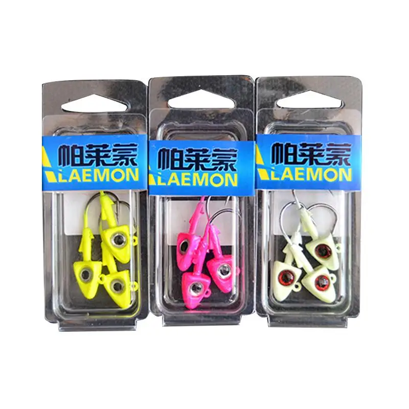 

New Style Fishing Jig Head with 2/0 Hook Fish Shape Lead Head Hooks Fishing Tackle 3 Colors 3 Pcs/Pack