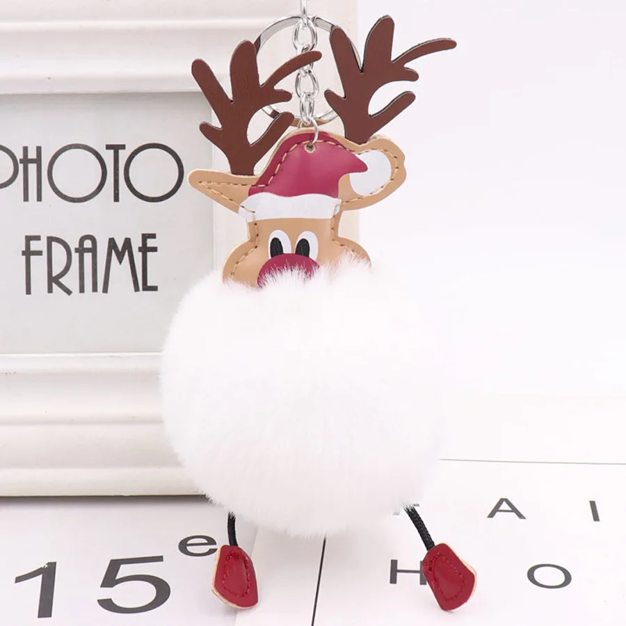

Cute Christmas Santa Claus Fur Ball Keychain Fluffy Rex Rabbit Pom Pom Keychain Holder Women Bag Keyring Charms Pendant Gift