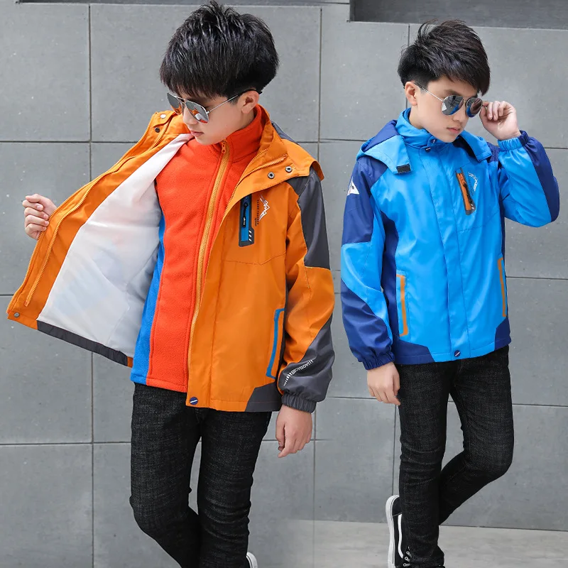 

2019 Children's Detachable Sports Jackets Boys Plus velvet Two-piece Outerwear Coats Boy Winter Warm Cotton Hooded Windbreaker