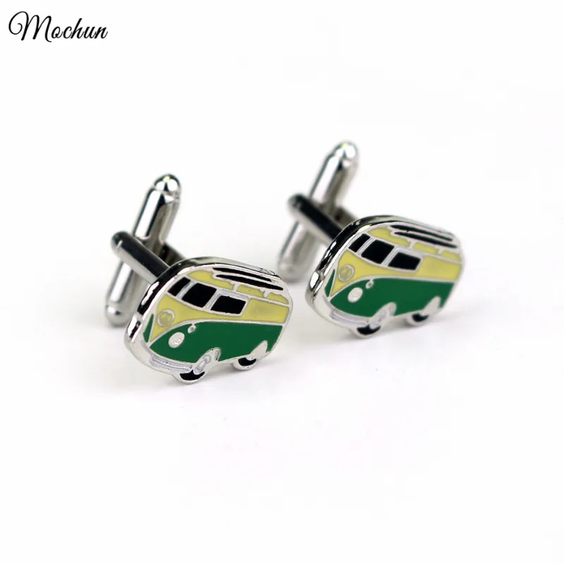 

MQCHUN High Quality Camper Van Cufflinks Fashion Green Bus Car Cuff Link Novelty Alloy Cuff Button For Mens Wedding Jewelry Gift